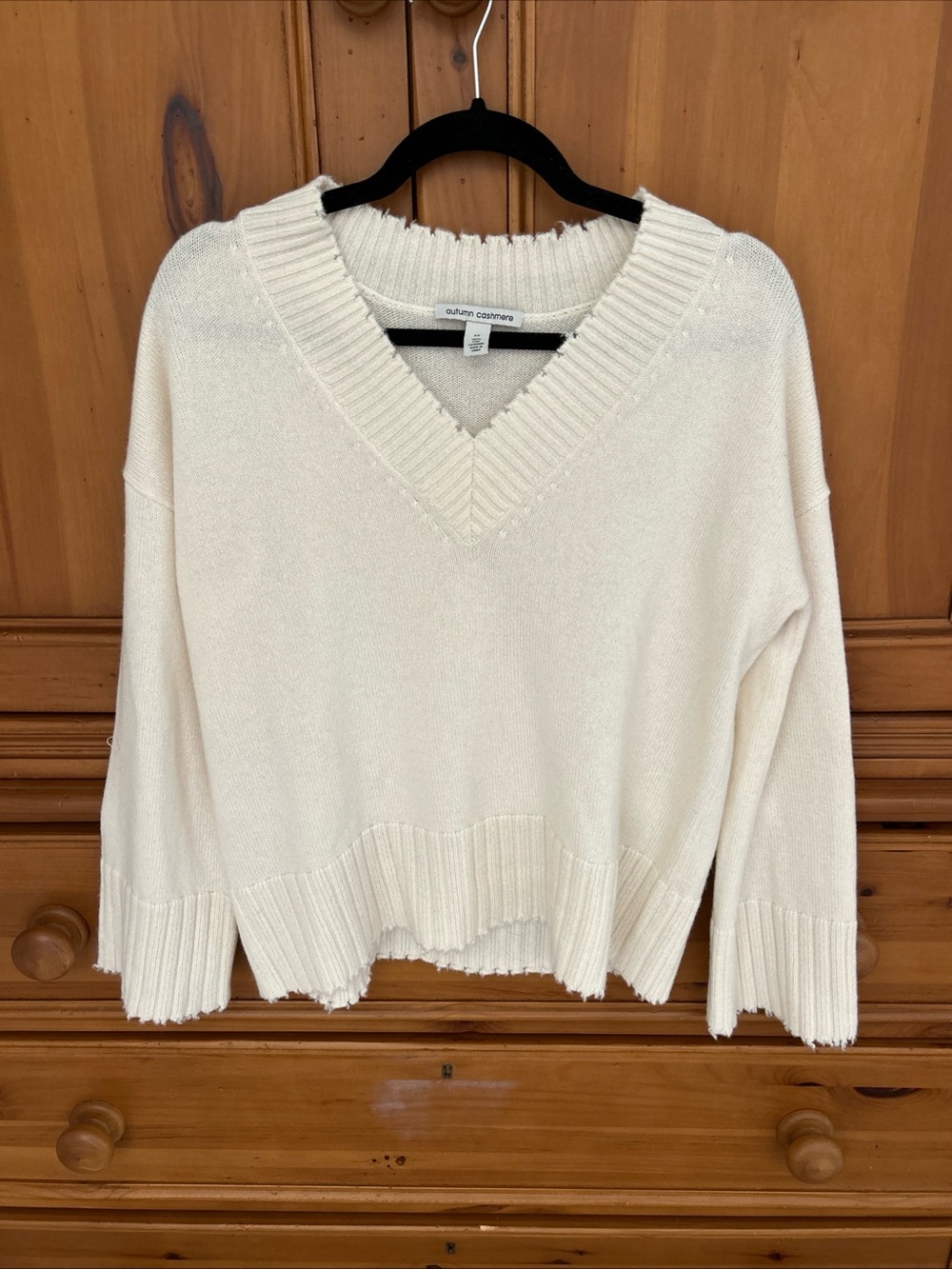 Autumn Cashmere Cream Distressed V-Neck Sweater